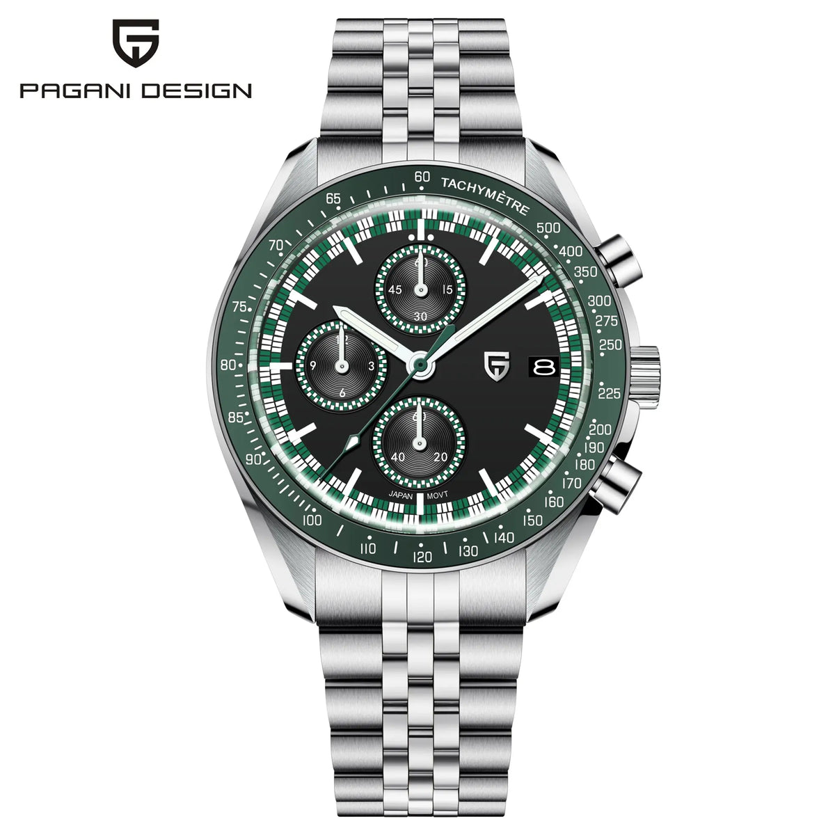 PAGANI DESIGN Top Luxury Men's Quartz Watch Business Elite VK67 Stainless Steel Sapphire Glass 100m Dive Calendar Luminous Watch