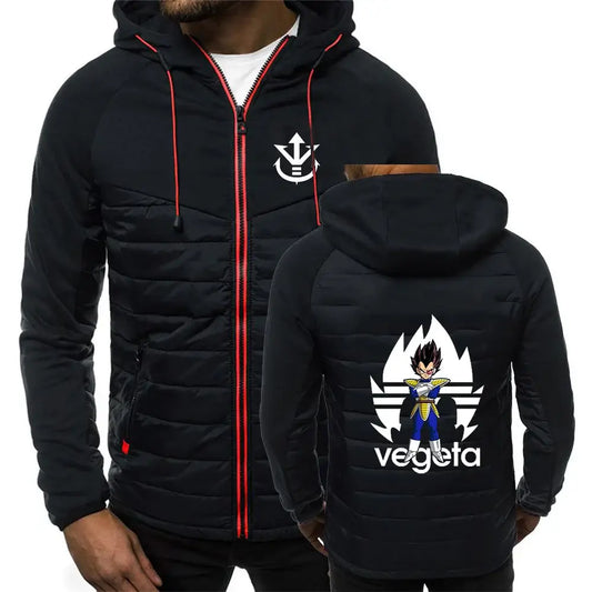 Produit gaming premium Fraquane, 2026 Men's Saiyan Vegeta Avant-garde Style Patchwork Jacket Spring And Autumn Dragon Ball Logo Print Trendy Coat Hoodies