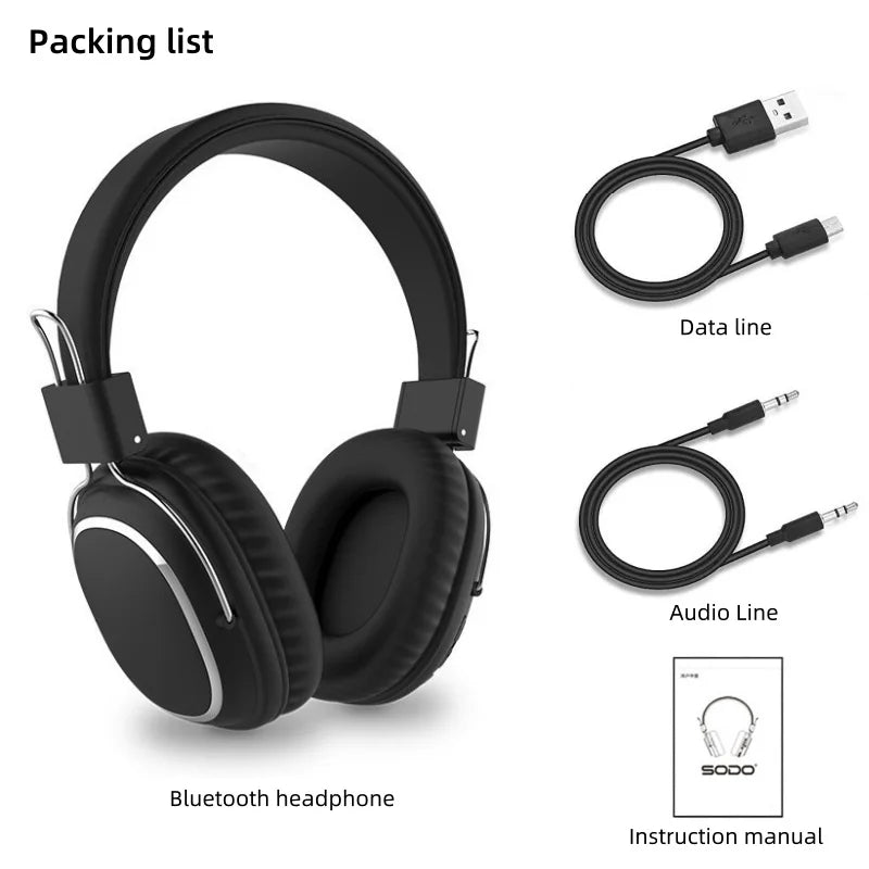 SODO SD-1004 Wireless Bluetooth 5.3 Headphones, Foldable HiFi Stereo Over-Ear Headphones with Mic, 40mm Driver, TF Card & FM Radio