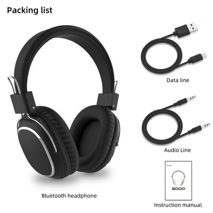 SODO SD-1004 Wireless Bluetooth 5.3 Headphones, Foldable HiFi Stereo Over-Ear Headphones with Mic, 40mm Driver, TF Card & FM Radio
