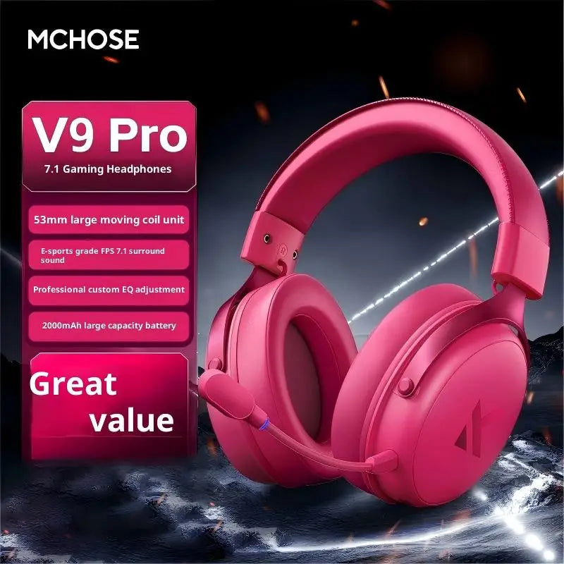 MCHOSE V9 Pro Gaming Headset Wireless Bluetooth Over-Ear Quad Mode Headphones with Microphone for PC Gaming Deep Bass ANC