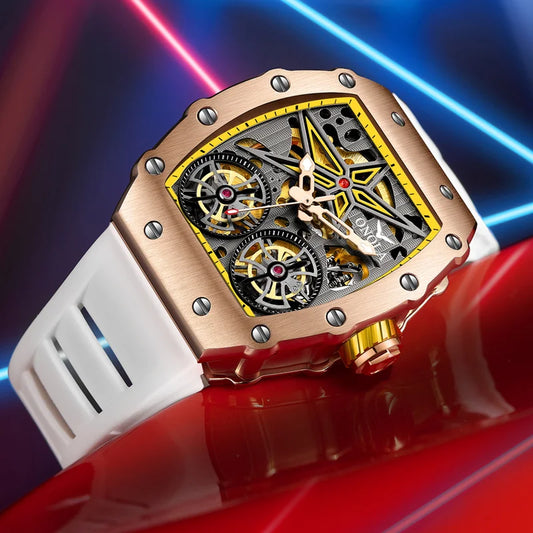 ONOLA Men’s Luxury Automatic Mechanical Watch  Hollow Skeleton Dial & Waterproof Design