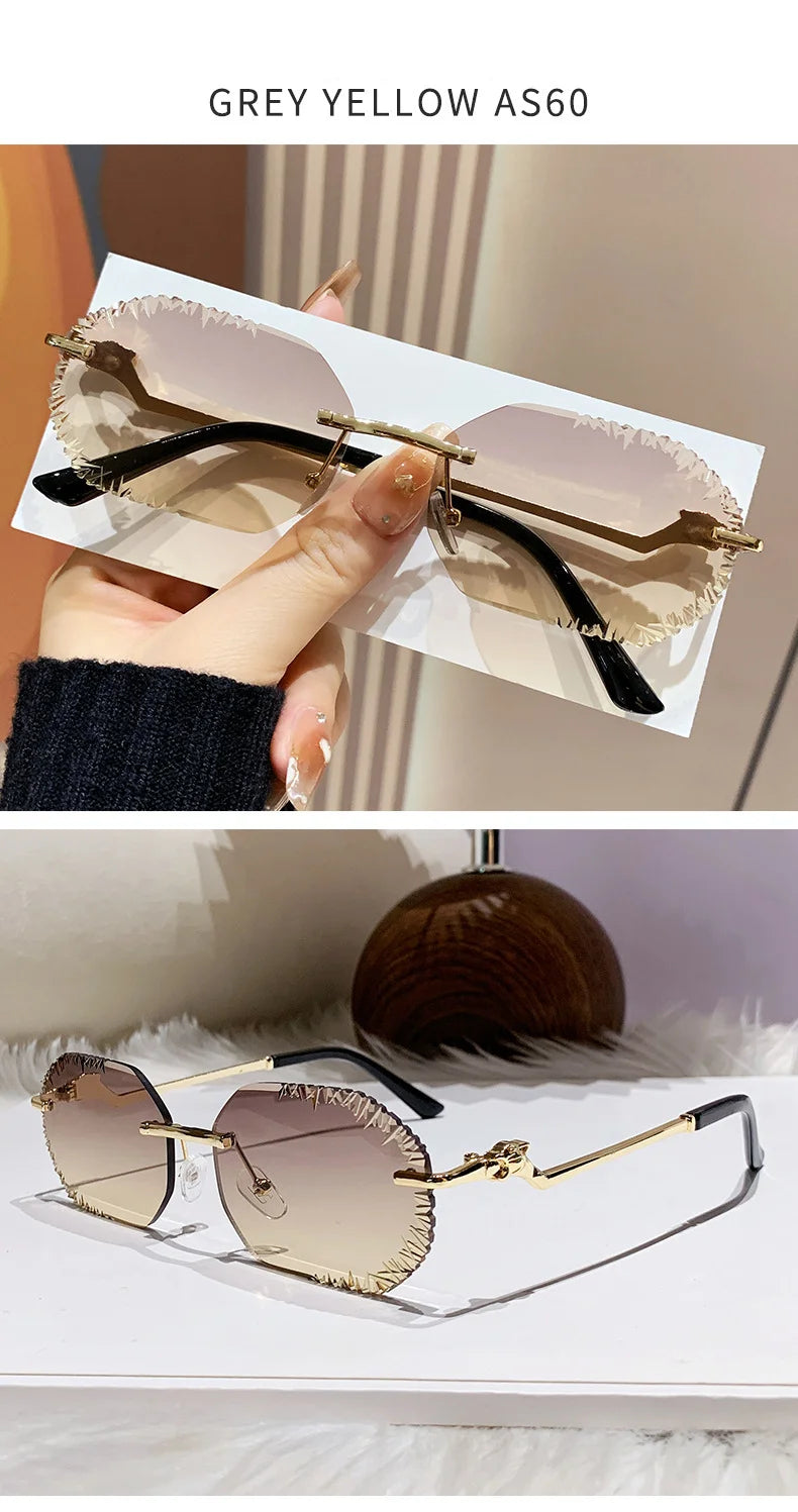 New Rimless Sunglasses Women Luxury Designer Brand Shades UV400 Vintage Metal Men Fashion Ladies Sun Glasses Frameless Shades