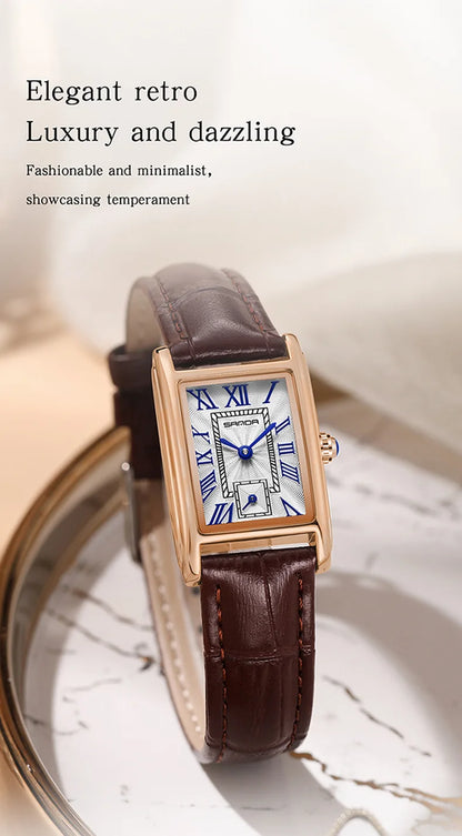 SANDA 1116 Women’s Elegant Quartz Watch  Rectangle Dial, Water Resistant & Business Design