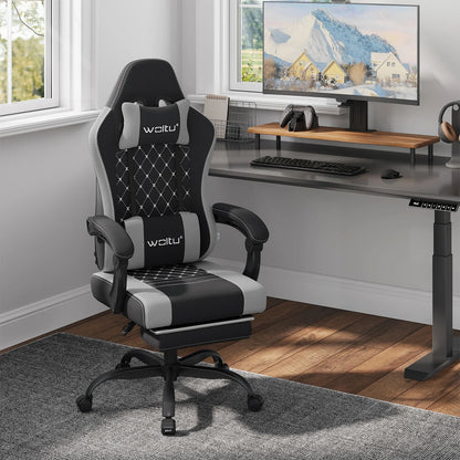 Cadeira de computador giratória WOLTU com função de massagem, cadeira de escritório ergonómica com almofada e apoio para os pés, cadeira gaming ajustável em altura