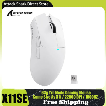 Mouse da gaming wireless ATTACK SHARK X11SE, tri-mode, ultraleggero 63g con sensore PAW3311, 22000 DPI, batteria 300mAh, doppio driver