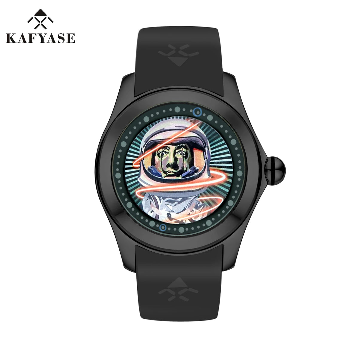KAFYASE Fashion Earth  Bubble Rubber Automatic Watches Luxury Men 46mm Mechanical Wristwatches Art Eye Ball Dial Classic Watch