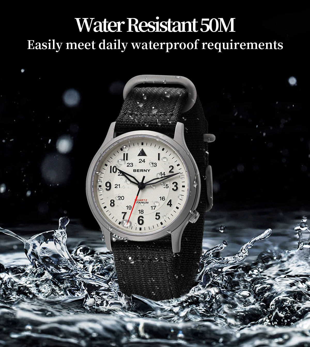 BERNY Titanium Watches for Men Classic Mens Field Watch Easy Read Outdoor Quartz Wristwatch Super Luminous Sapphire 5ATM