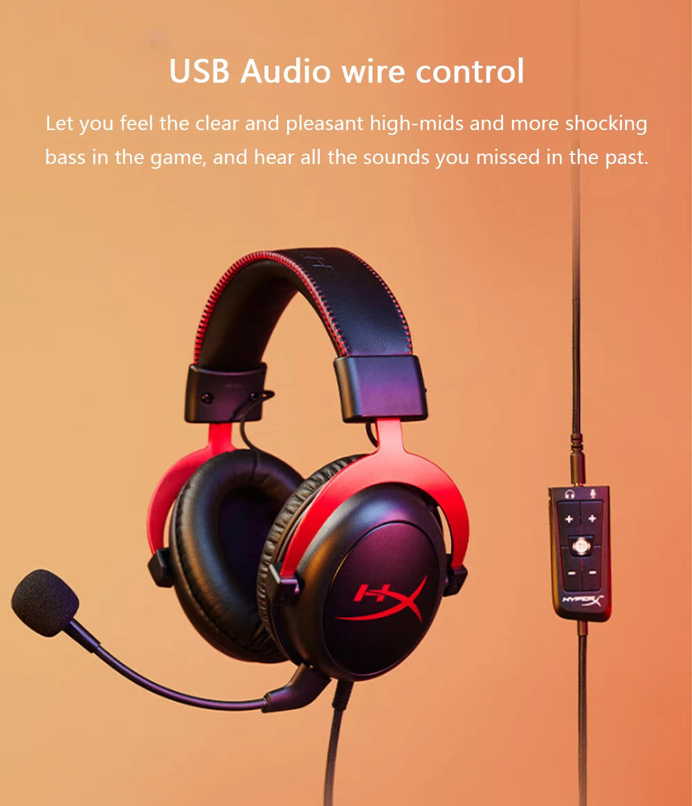 HyperX Cloud II Wired Gaming Headset with 7.1 Surround Sound, Hi-Fi Gaming Headphones, Detachable Noise-Cancelling Microphone, USB Sound Card for PC, PS4 & Xbox