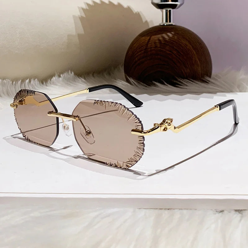 New Rimless Sunglasses Women Luxury Designer Brand Shades UV400 Vintage Metal Men Fashion Ladies Sun Glasses Frameless Shades