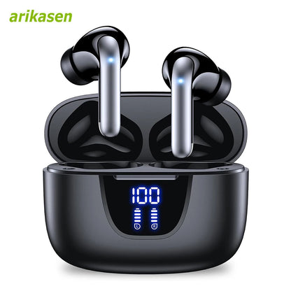 ANC Bluetooth 5.3 Wireless Earbuds with LED Display – Active Noise Cancelling TWS Earphones with Mic, 36H Playtime