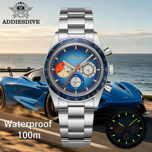 ADDIESDIVE Top Brand AD2551 Chronograph Watch C3 Super Luminous 316L Stainless Steel 10Bar Waterproof 0S20 Movement Men's Watch