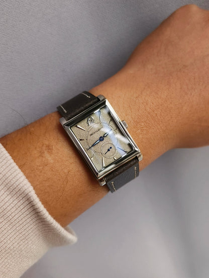 2026 Specht&Söhne Ultra Thin 7.5mm Rectangular Watch Japan Quartz Movt Small Seconds Sandblasted Dial Grey Leather Strap Watch