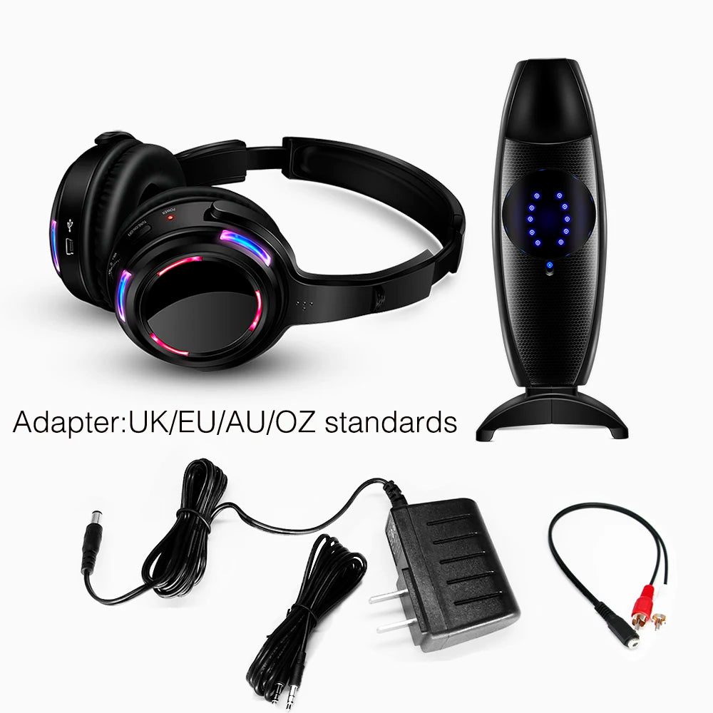 Silent Disco Wireless Headphones with LED Lights, Rechargeable RF Silent Party Headphones for Clubs, Concerts, Meetings & Events
