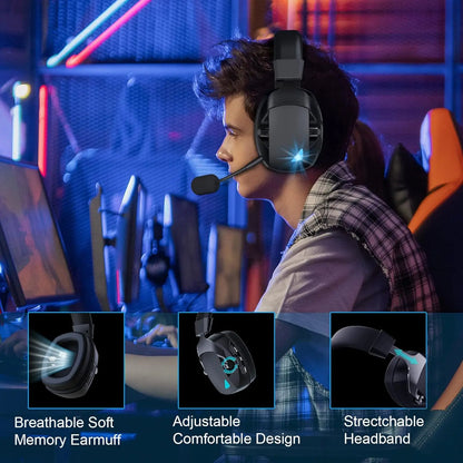 Auriculares gaming inalámbricos Acinaci 2.4GHz para PS5 PS4 PC Switch – Auriculares gaming Bluetooth con micrófono, graves profundos y almohadillas de espuma viscoelástica