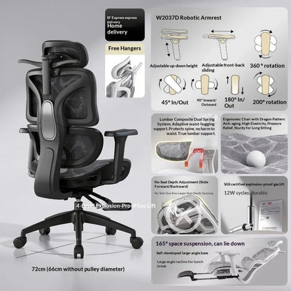 Ergonomska uredska stolica od mrežastog materijala s podesivom lumbalnom potporom, okretnim i nagibnim mehanizmom, naslonom za glavu i kotačićima za kućni ured, ured i gaming