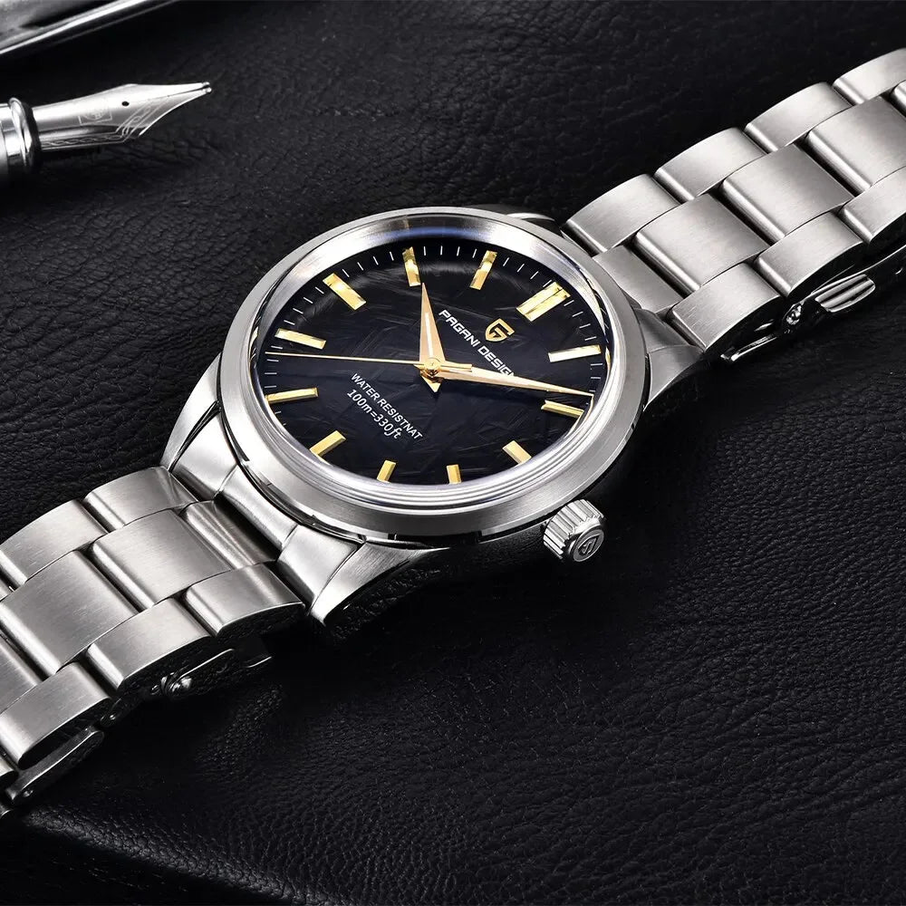 PAGANI DESIGN 40MM Orologio al quarzo da uomo con quadrante in meteorite, lusso business, zaffiro, acciaio inossidabile 316L, impermeabile 100M