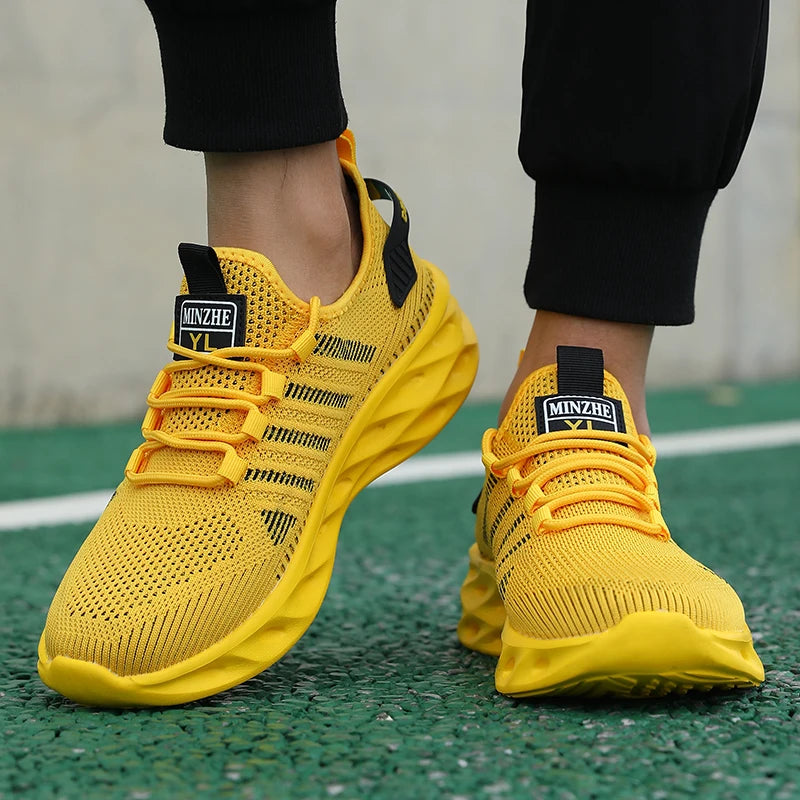 Unisex Men Sneakers Shoes Comfortable Breathable Couple Running Women Tennis Sports Shoe Size 37-47 Yellow Walking Sneaker