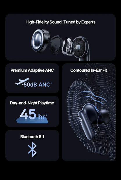 Baseus Inspire XP1 Wireless Bluetooth 6.1 ANC Earbuds – -50dB Adaptive Noise Cancelling, Dolby Audio, 6 Mic ENC, Sound by Bose Premium TWS Earphones