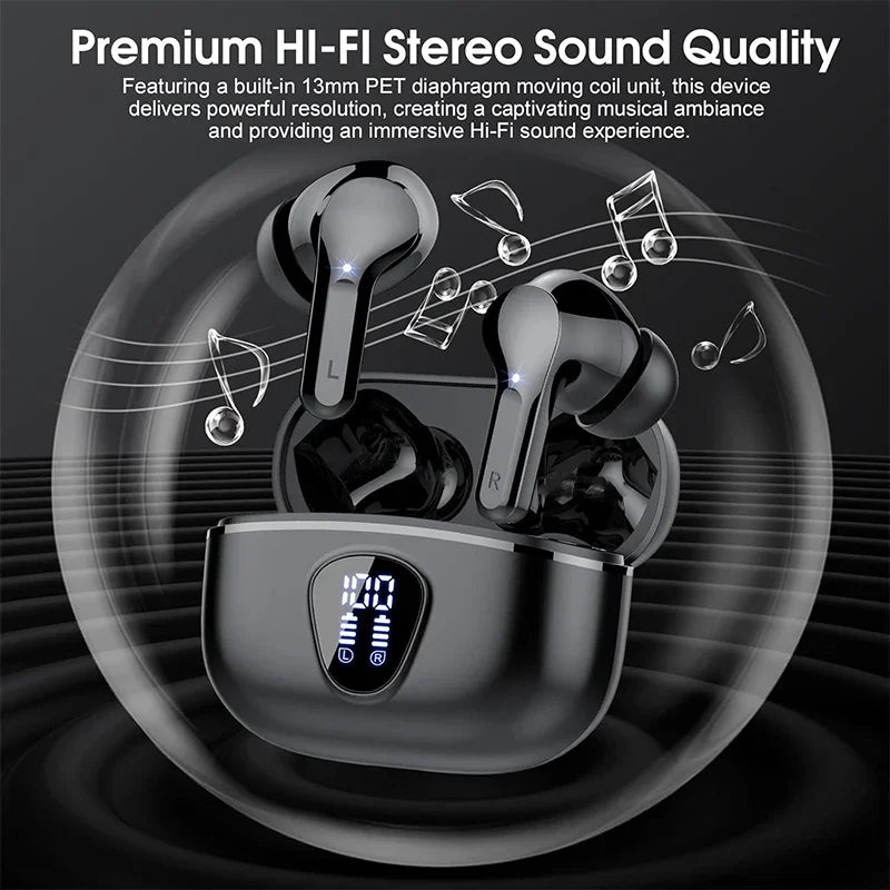 New Wireless Earbuds Bluetooth 5.3 HiFi Stereo Earbuds with ENC Noise Cancelling, IP7 Waterproof, 48H LED Display Charging Case, Deep Bass Wireless Earbuds with Microphone