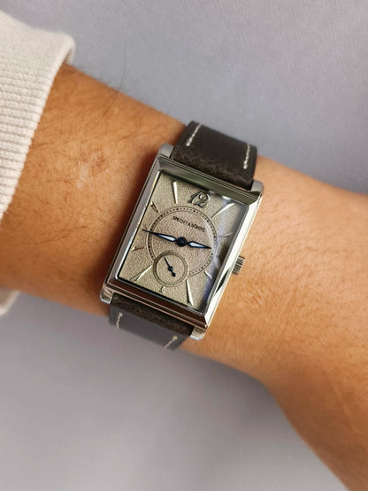 2026 Specht&Söhne Ultra Thin 7.5mm Rectangular Watch Japan Quartz Movt Small Seconds Sandblasted Dial Grey Leather Strap Watch