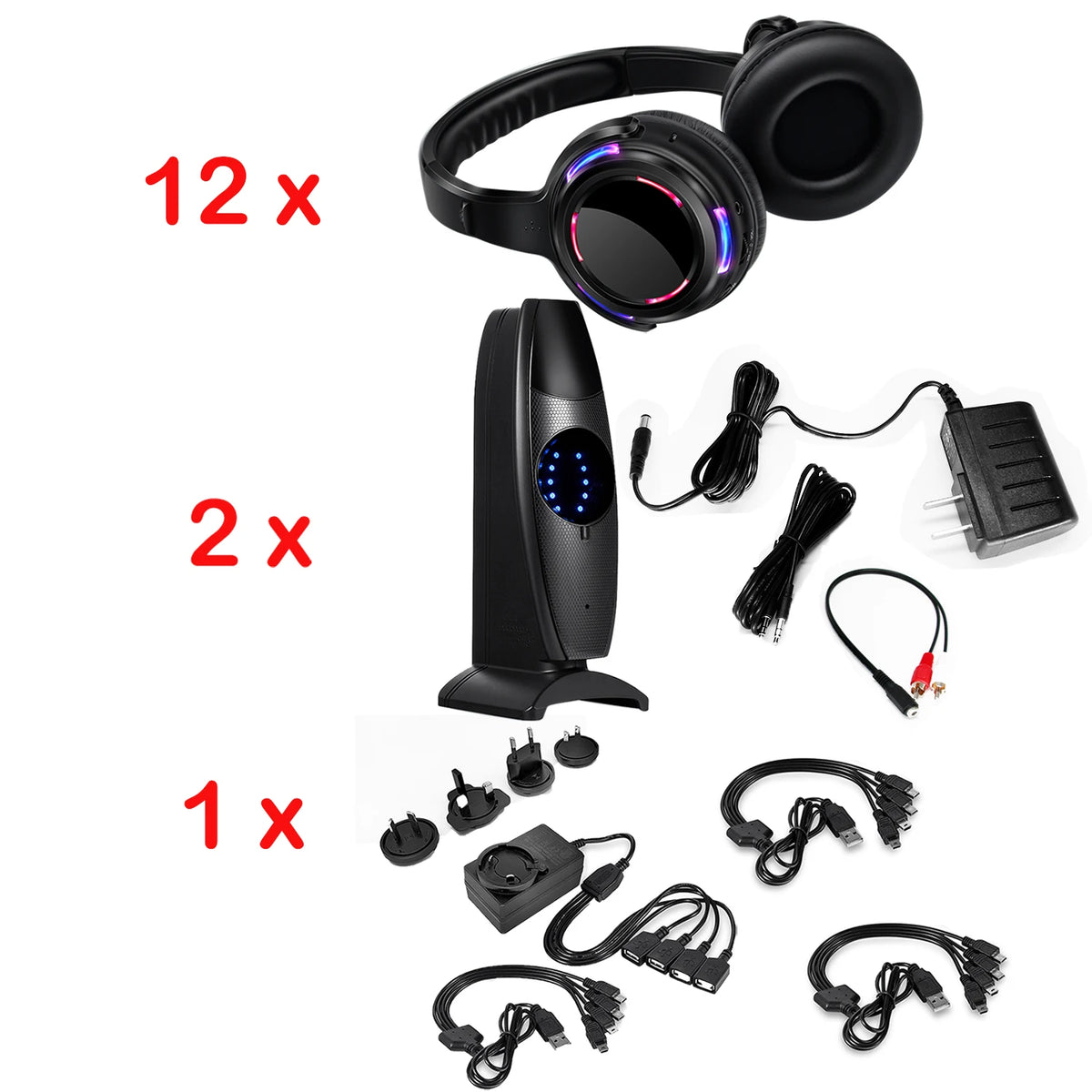 Silent Disco Wireless Headphones with LED Lights, Rechargeable RF Silent Party Headphones for Clubs, Concerts, Meetings & Events