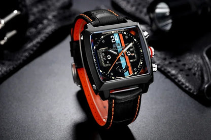Automatic Watches for Men Mechanical Genuine Leather Stainless Steel Black Orange Blue Casual 40mm Perspective See Through Watch