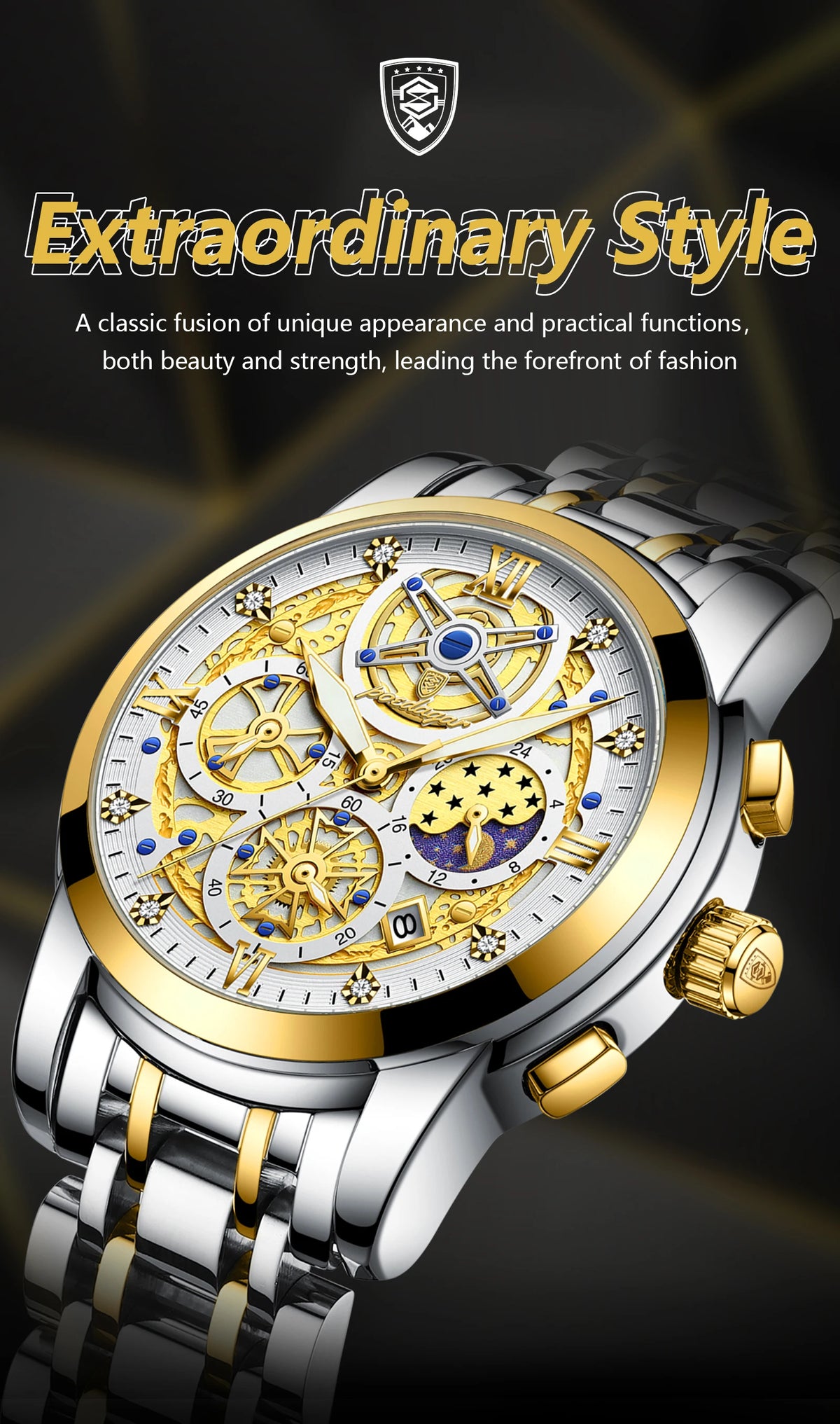 POEDAGAR Top Fashion Men's Watches Stainless Steel Date Chronograph Business Quartz Men Wristwatch Waterproof Luminous Man Watch