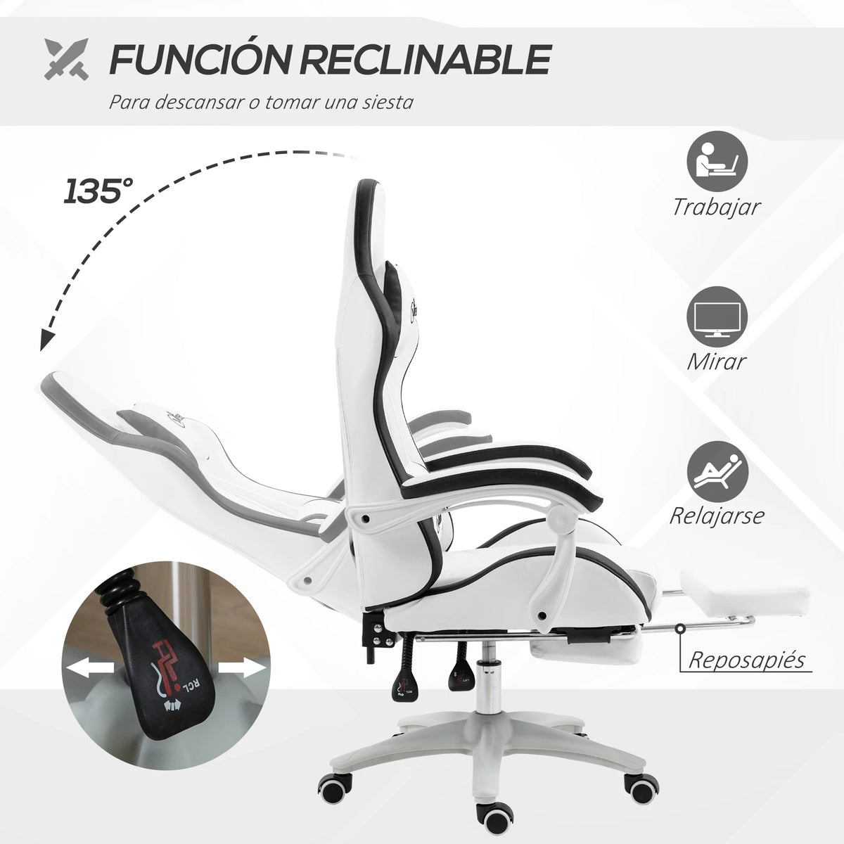 Vinsetto PU Leather Gaming Chair with Footrest, Adjustable Height Reclining Office Chair with Headrest & Lumbar Support