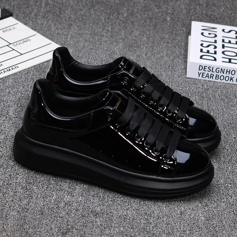 Red lacquered men's shoes Fashion black casual skateboard shoes Outdoor tennis walking shoes Universal men and women