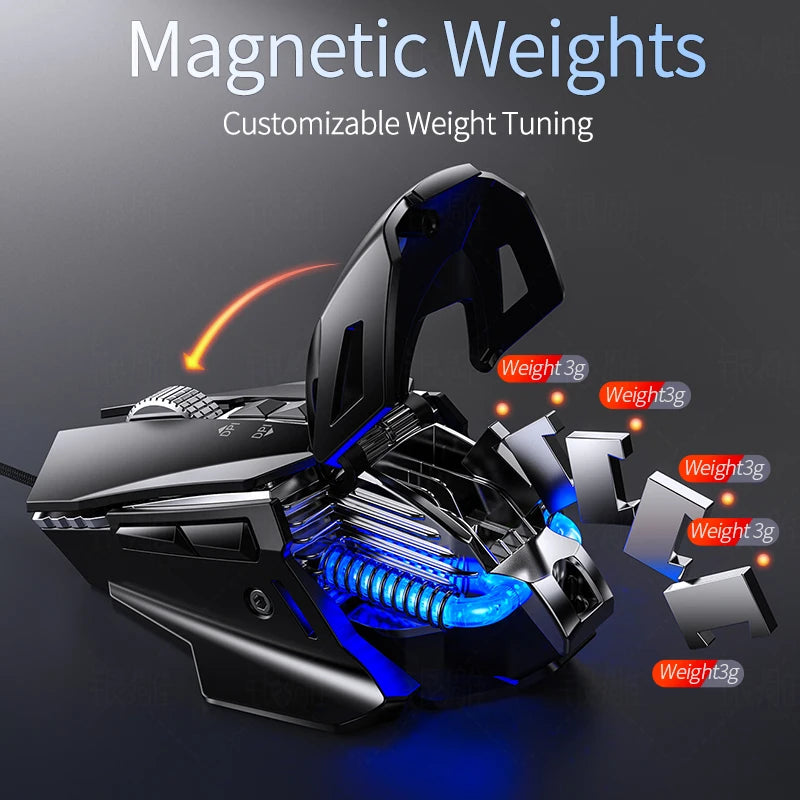 Przewodowa mysz gamingowa e-sportowa z podświetleniem RGB, regulowana czułość 200-7200 DPI, USB, do PC, laptopa i gier FPS