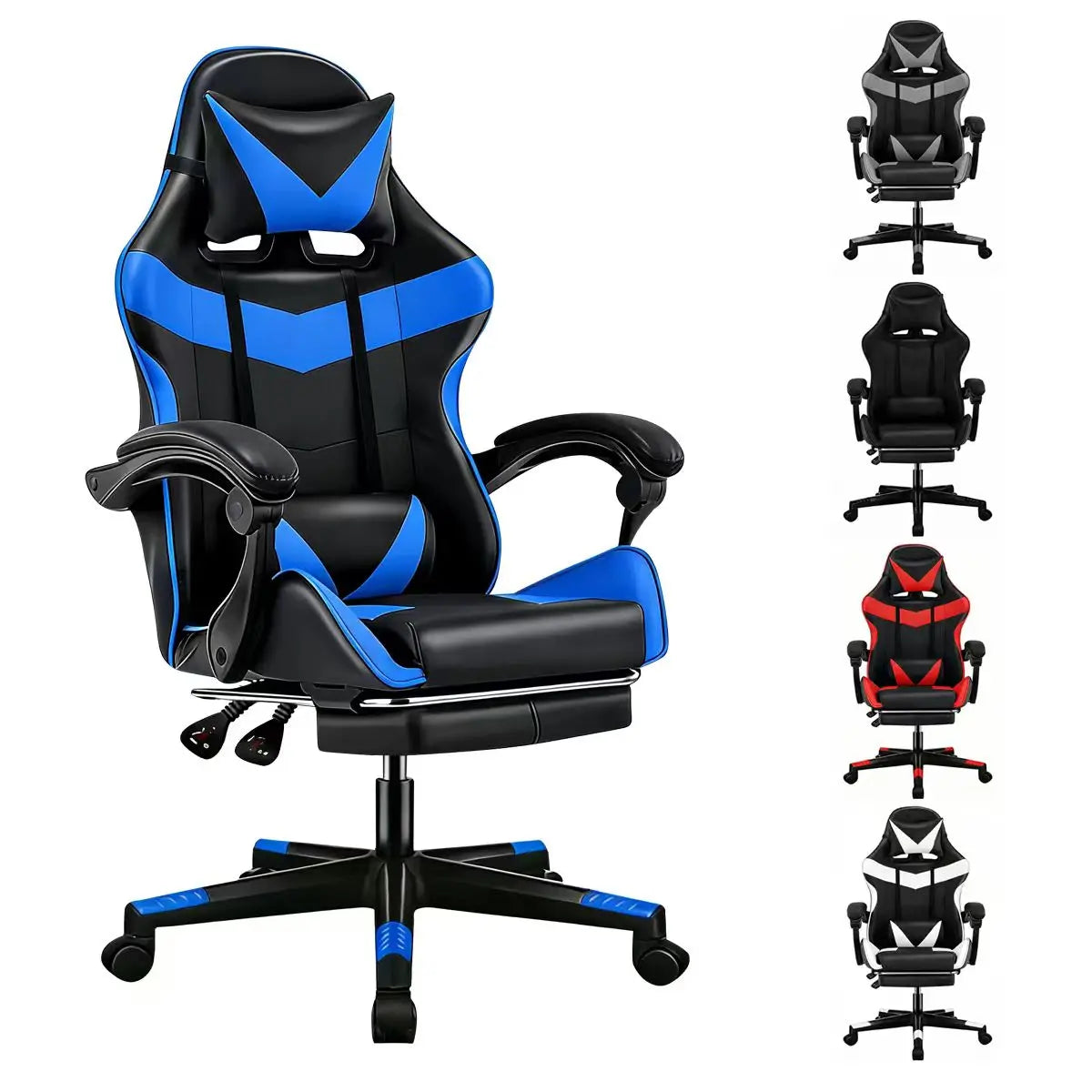 Ergonomic Gaming Chair with Footrest & Headrest, Adjustable Reclining Computer Chair with Lumbar Support, 360° Swivel Racing Chair for Gaming & Office