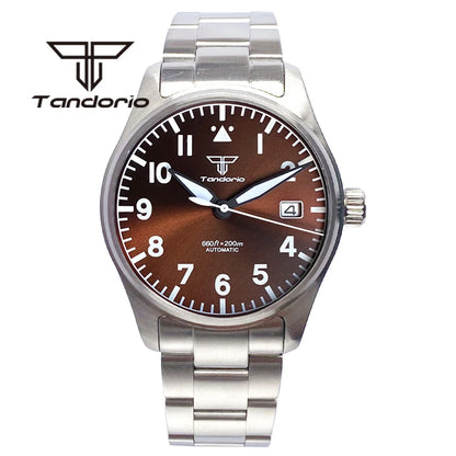 Tandorio 39mm Diving Pilot Automatic Watch for Men NH35/PT5000/Miyota8215 Movement AR Sapphire Crystal 20BAR Waterproof Luminous