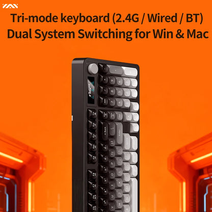 98 key Wireless Keyboard Knob Control BT/2.4g/Wired,RGB LED Backlight Display,2000mA Battery for PC/Laptop