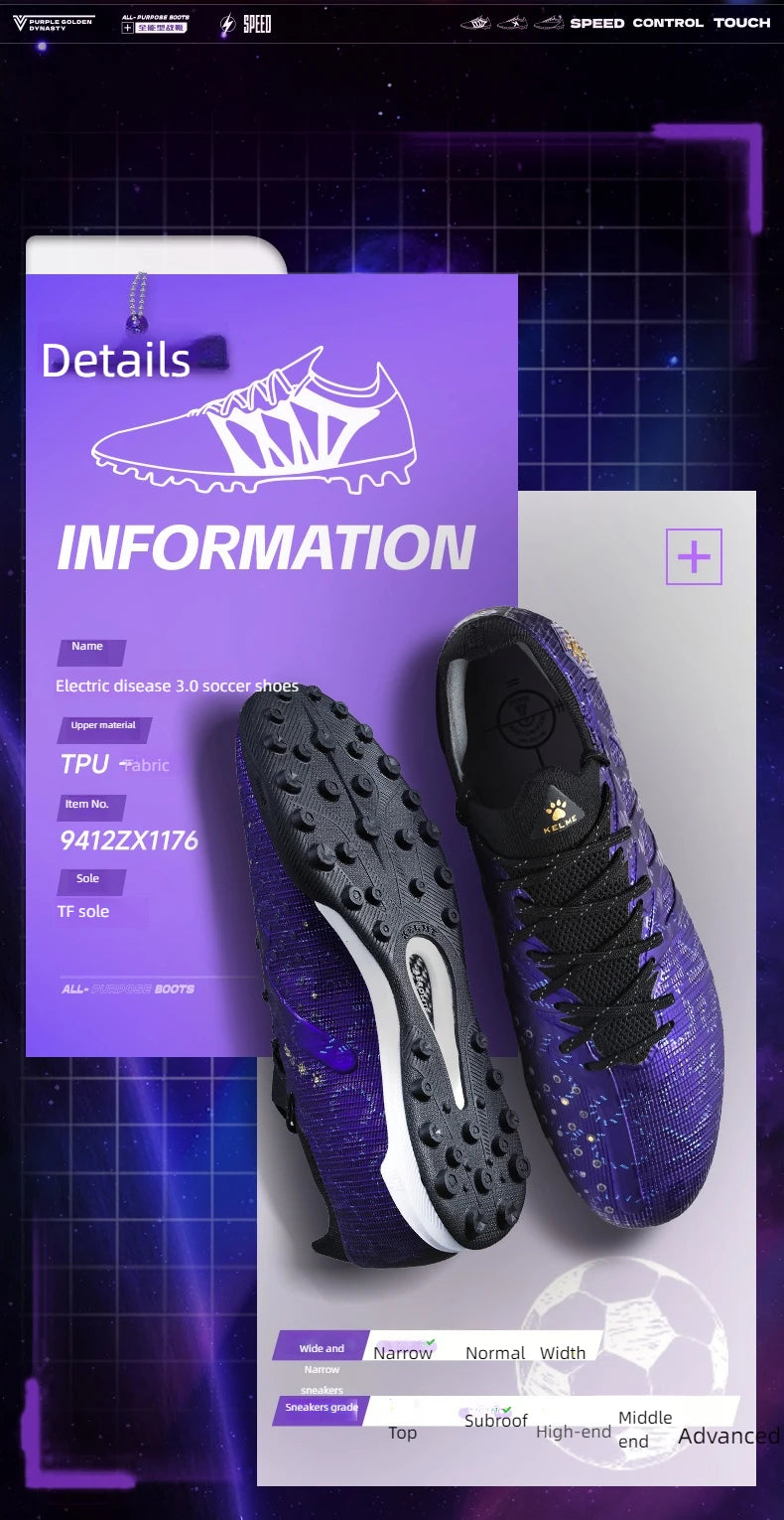 KELME Adult Football Shoes Men's Disease Electric 3.0 Short Spikes MG Professional Match Training Shoes Breathable