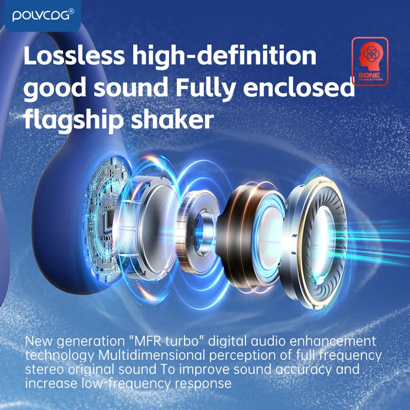 POLVCDG X7 Bone Conduction Headphones Bluetooth 5.3 IPX8 Waterproof Swimming Headset with 32GB MP3 Memory & Microphone