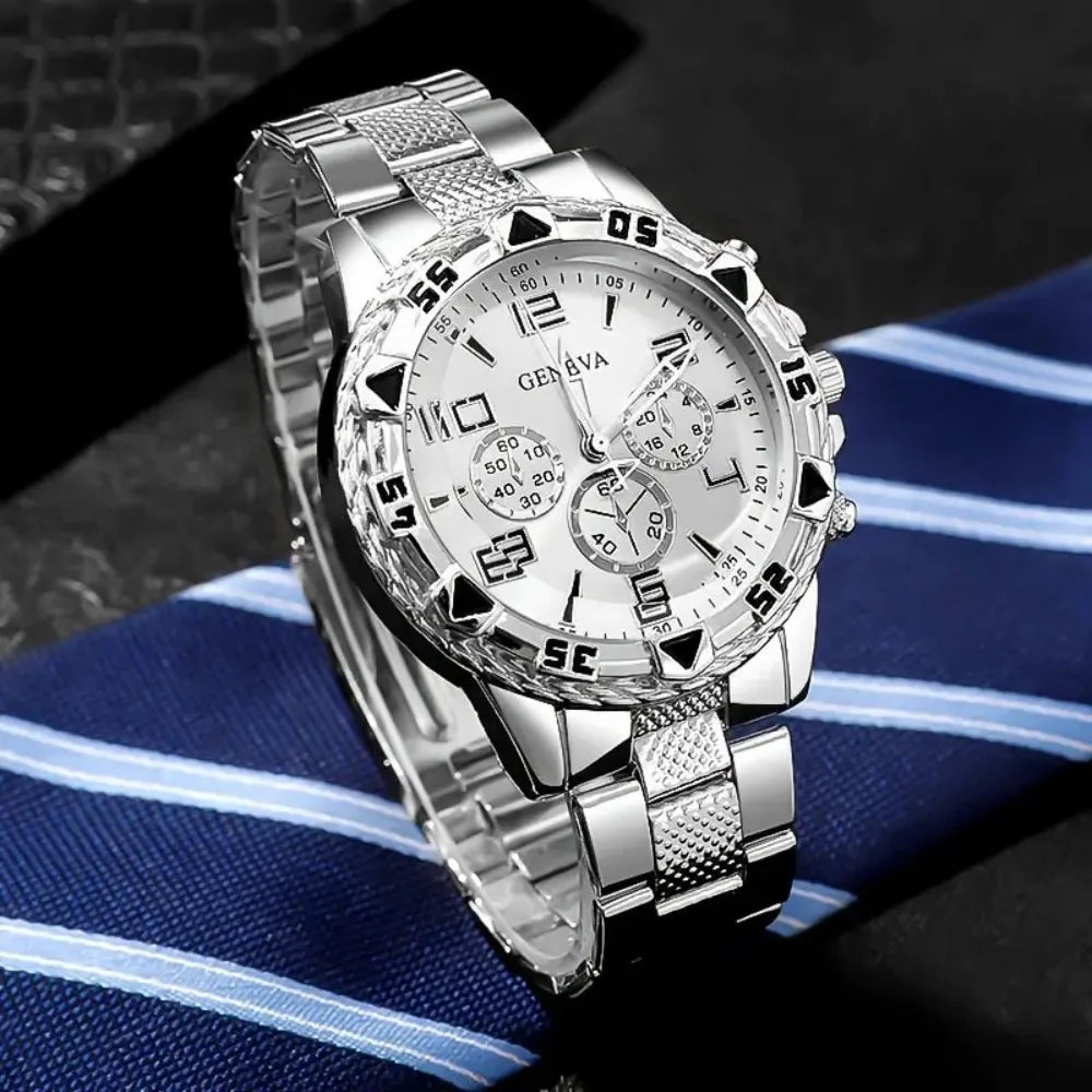 Men’s Luxury Stainless Steel Quartz Watch  Large Dial Business & Casual Wristwatch