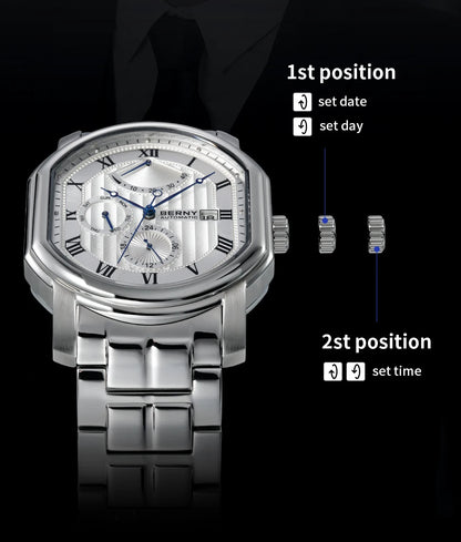 BERNY Men Mechanical Watch Top Accuracy Move Automatic Wristwatch Luxury Male Clock Sapphire Self-Winding Men's Watch Waterproof