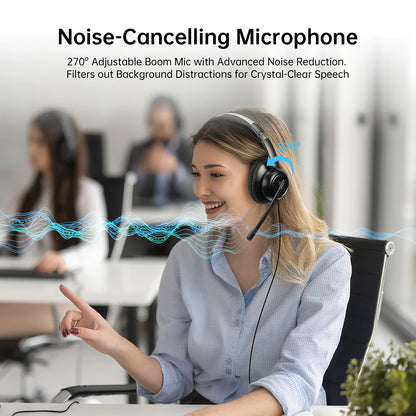 EKSA H8 Professional Office Headset with ENC Noise Cancelling Microphone, USB-A, USB-C & 3.5mm Wired Office Headset for PC, Laptop & Mobile