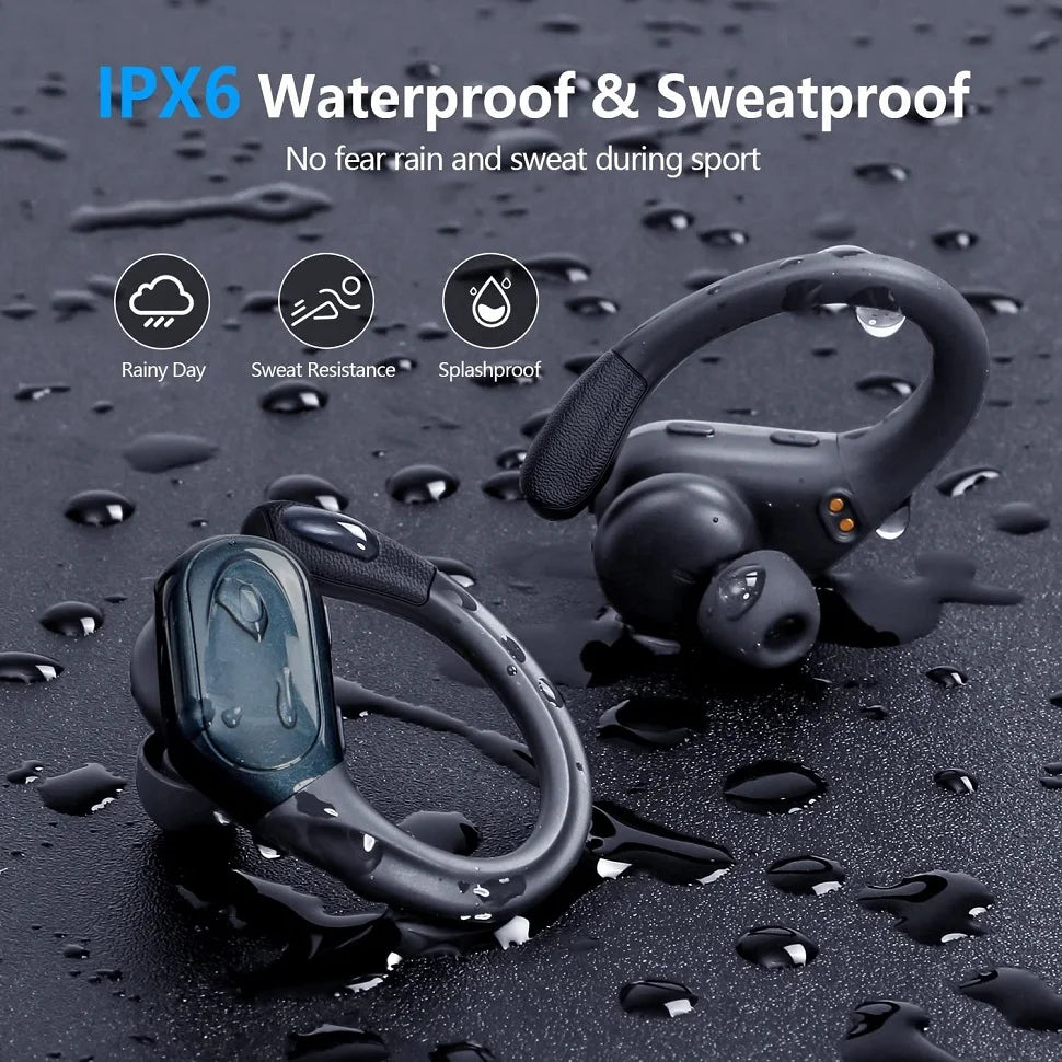 Bluetooth 5.3 Earphones True Wireless Headphones – Bluetooth 5.3 Earphones with Mic, Sports Earhooks, Noise Reduction, Waterproof TWS Bluetooth 5.3 Earphones for Running, Gym & Outdoor Use