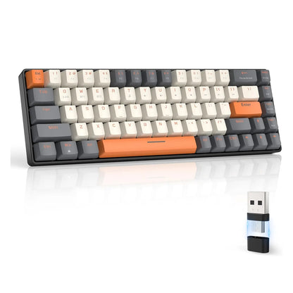 RK68 60% Wireless Mechanical Keyboard, Bluetooth 5.0 & 2.4GHz Gaming Keyboard, 68-Key Compact Mechanical Keyboard with Dual-Mode Receiver for PC, Mac & Tablet