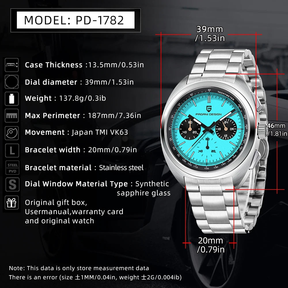 Pagani design2026fashion men's quartz watch top brand luxury sapphire VK63 men's chronograph all-steel diving relógios masculino