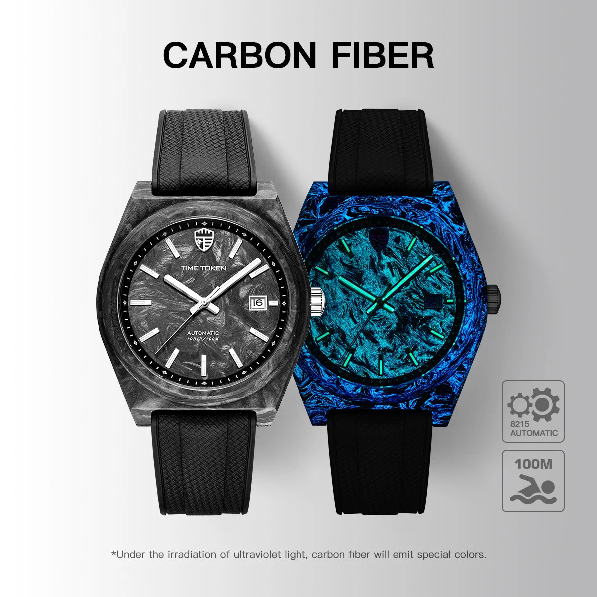 Leuchtende Automatikuhr aus Carbonfaser, 40 mm, Luxus-Taucheruhr, 100 m wasserdicht, Automatikuhr für Herren, Japan Miyota 8215 Uhrwerk