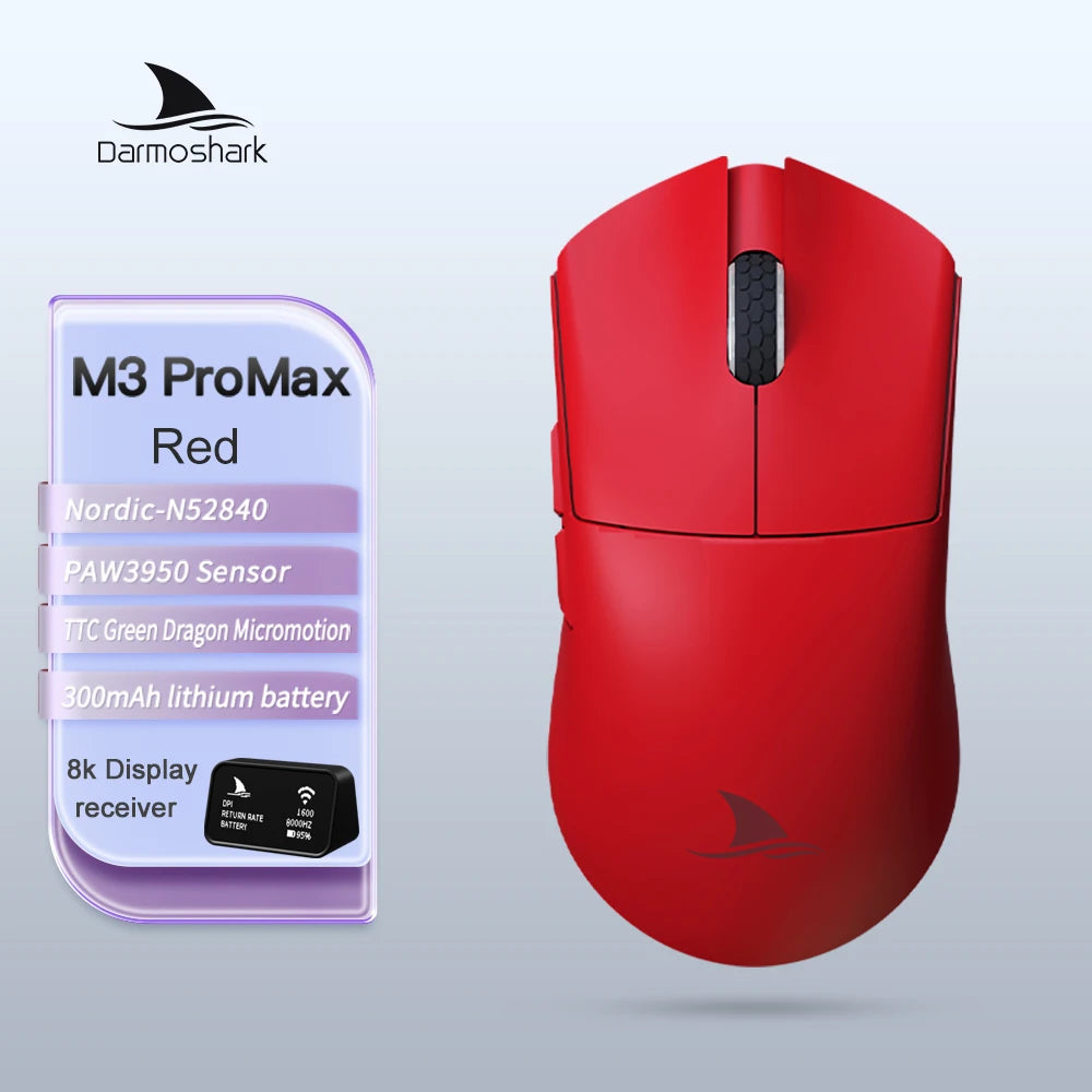 Ratón gaming Darmoshark M3Pro 2.4G BT inalámbrico trimodo con sensor PAW3395 N52840, 26000DPI, para manos grandes, controlador macro para gaming