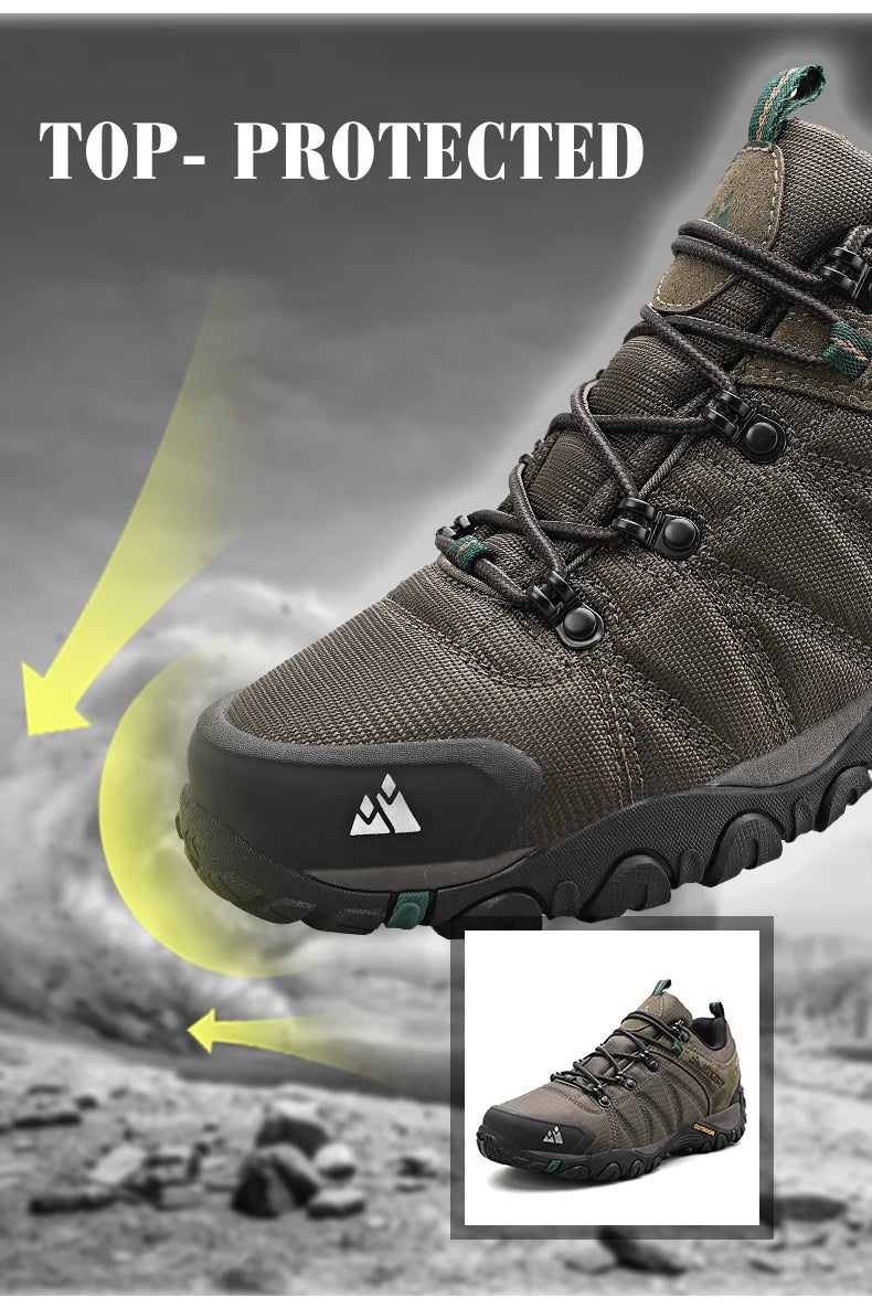 HIKEUP Celoroční pánské turistické boty pro outdoorové sporty z pravé kůže, odolné proti opotřebení, horolezecké boty s gumovou podrážkou, trekingové tenisky