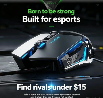 Mouse RGB dual-mode cablato e wireless 2.4G, mouse gaming ricaricabile silenzioso, mouse regolabile 3600 DPI per laptop