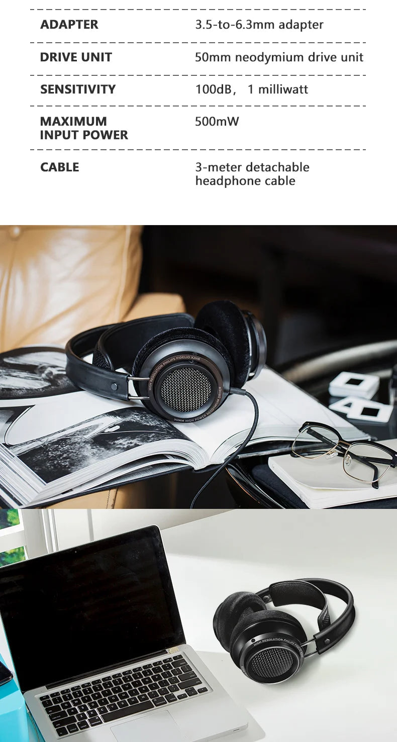 Philips X2HR Fidelio HiFi Stereo Wired Headphones – Premium 50mm Drivers, Deep Bass Over-Ear Comfort Headset for Gaming, Music & Studio Monitoring