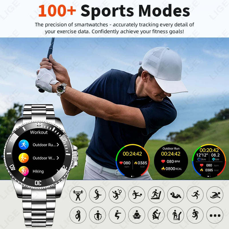 LIGE 2026 Smartwatch for Men  1.27" HD Display, Bluetooth Calling, IP68 Waterproof, Heart Rate & Fitness Monitor
