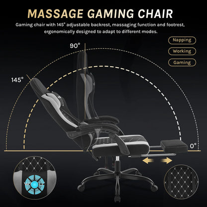 Cadeira de computador giratória WOLTU com função de massagem, cadeira de escritório ergonómica com almofada e apoio para os pés, cadeira gaming ajustável em altura