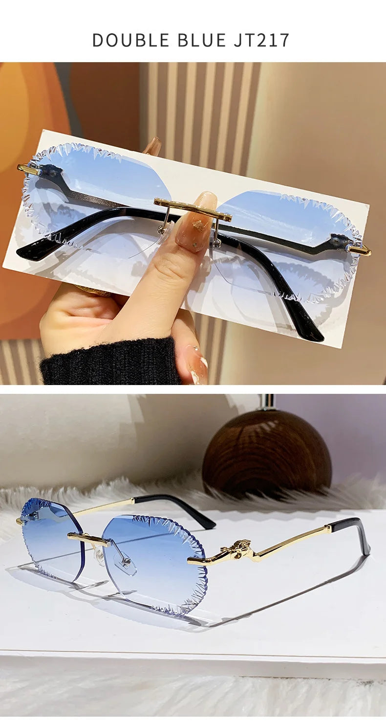 New Rimless Sunglasses Women Luxury Designer Brand Shades UV400 Vintage Metal Men Fashion Ladies Sun Glasses Frameless Shades